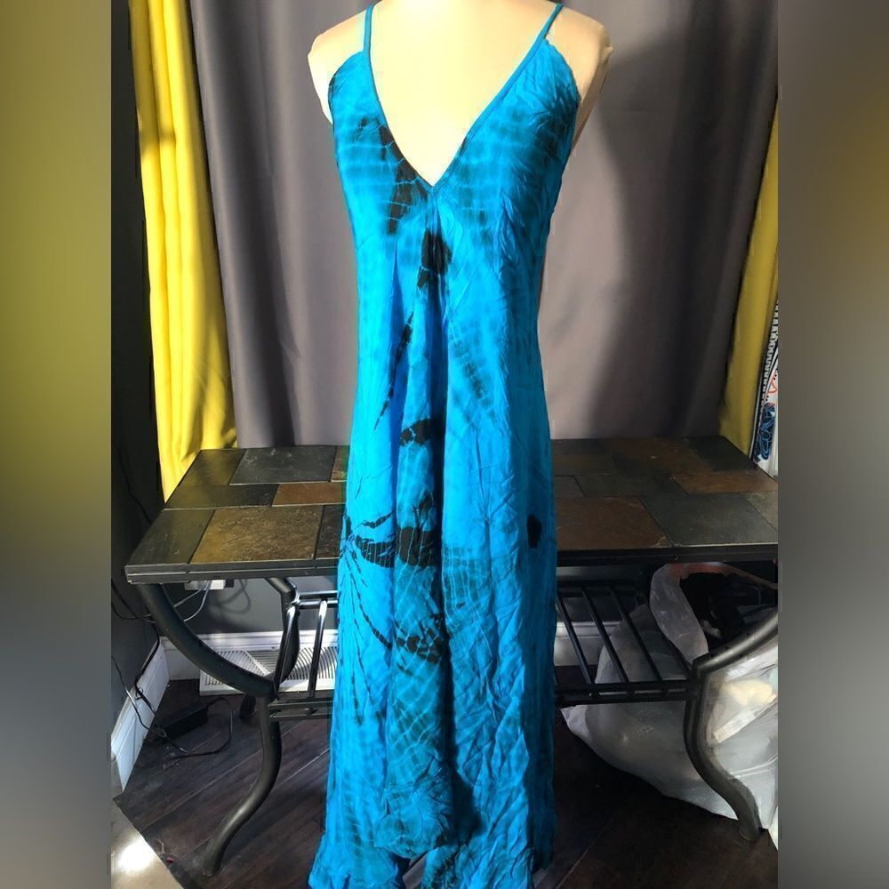 India Boutique Tye Dye Maxi Dress NWT aqua blue